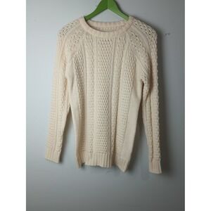 I Love H81 Forever 21 Cream Cable Knit Wool Blend Sweater Womens Small Raglan